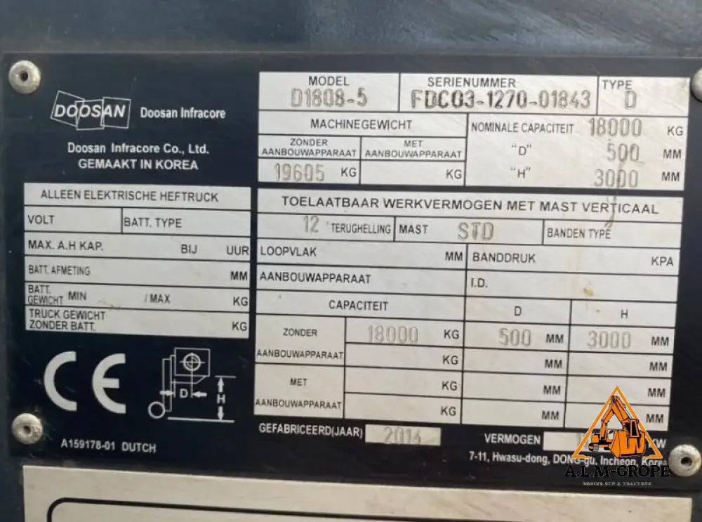 Chariot élévateur Diesel Doosan D1808-S